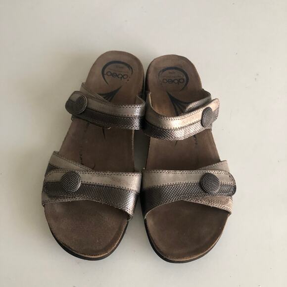 Abeo 'Barbara' Women's 8 NARROW Pewter Comfort Sandal Cork Footbed Walking - Picture 2 of 9